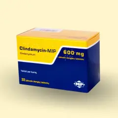 Opakowanie Clindamycin-MIP 600 mg, 32 tabletki. W przypadku bólu zęba, dawkowanie należy skonsultować z lekarzem.