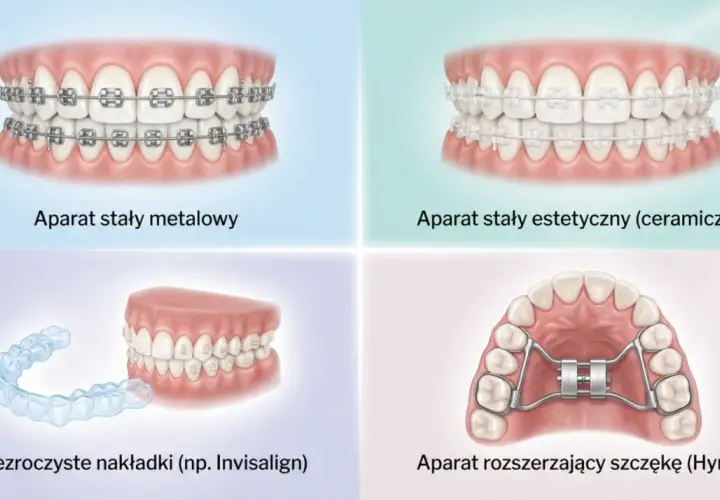 Korekta zgryzu krzyżowego: metalowe, estetyczne aparaty, nakładki Invisalign i aparat Hyrax.