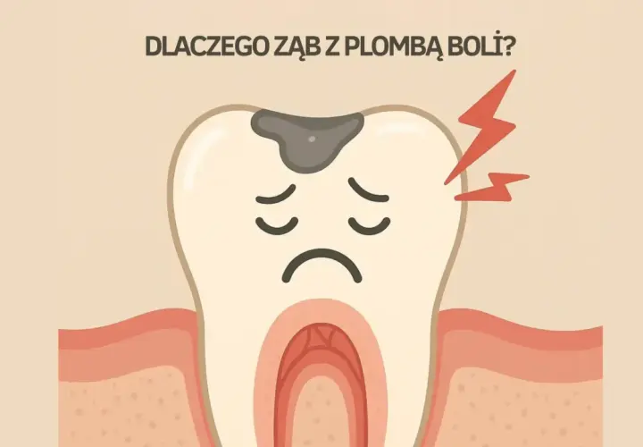 Smutny ząb z plombą i czerwonymi błyskawicami bólu. Dlaczego ząb z plombą boli?